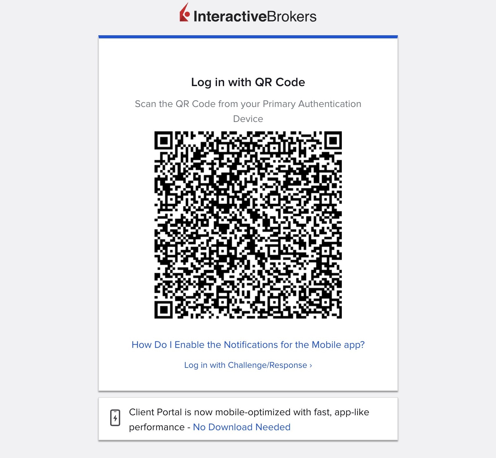 Écran de connexion 2FA par QR code
