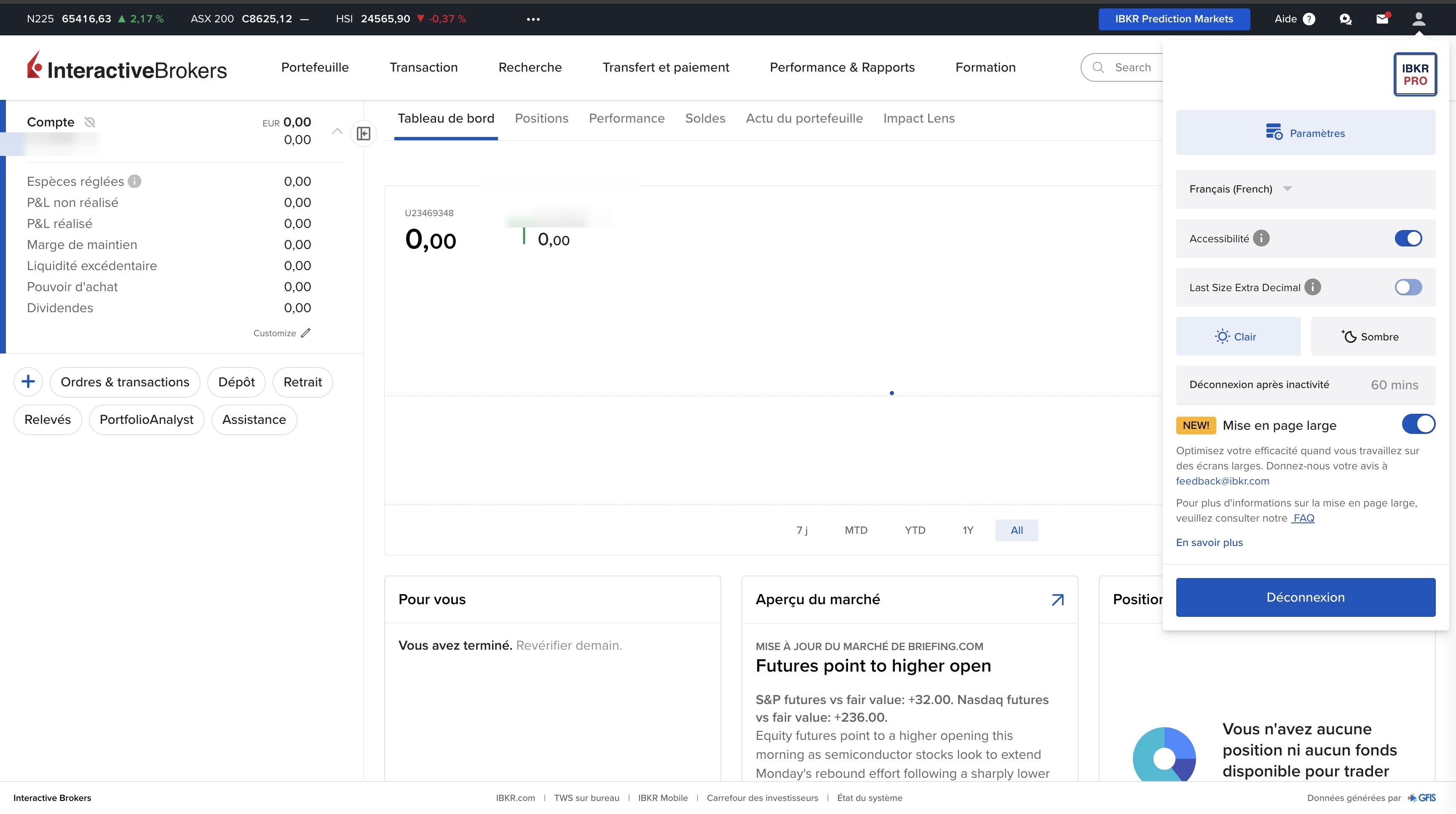 Menu avatar avec l'entrée Paramètres